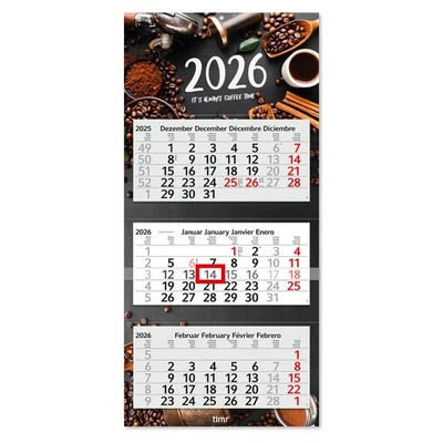 TIMR 3-Monatskalender 2026 - Wandkalender mit Schieber D / GB / F / ES I tr333