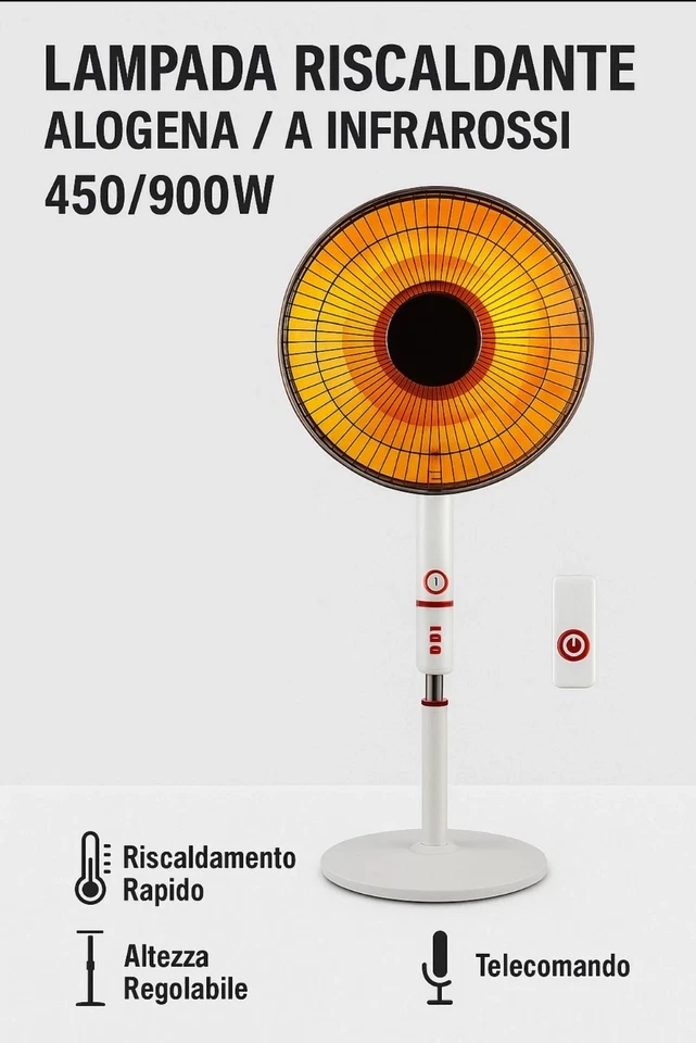 Stufa al Carbonio a Piantana 1000 Watt Oscillante Bianco 2 livelli riscaldatore - Immagine 4 di 4