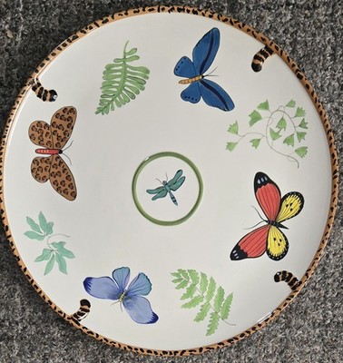 RARE 2007 Lynn Chase 16'' Butterly Paradise Leopard Tails Round Serving Platter