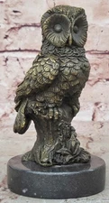 Bronze Marble Base Owl Bird Sculpture Statue Figure Art Deco Hot Cast Figurine