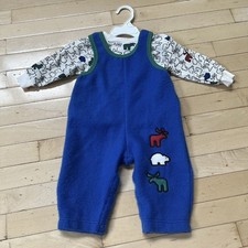 VTG Carters Blue Fleece Overalls Set Long Sleeve Shirt Bear Moose Baby 9-12 M