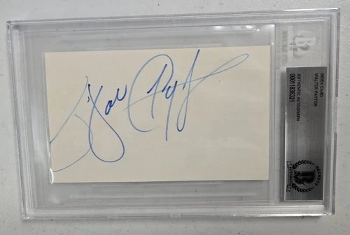Walter Payton Signed 3x5 Index Card Beckett Encapsulated Chicago Bears NFL HOF