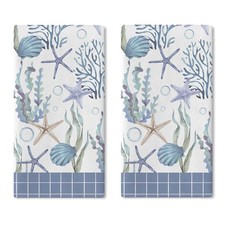 Croar Coastal Beach Kitchen Dish Towels Set of 2, Ocean Marine Life Starfish