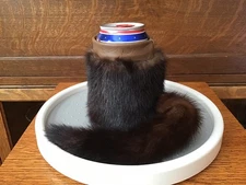 Can Holder~Koozie~12oz~Real Fur~Mink~Leather ~Tail~Funny Gift~Hard To Buy For