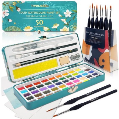 TAVOLOZZA 50 Colors Watercolor Paint Set, Including Metallic & Fluorescent Co...