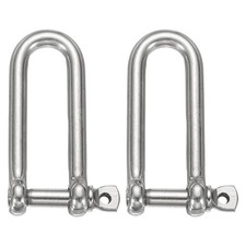 2pcs Stainless Steel Long D Shape Shackle for Boat Chain 3/5" 16mm Silver Tone