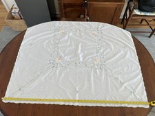 Embroidered Floral, Square Fabric Tablecloth and 6 Matching Napkins