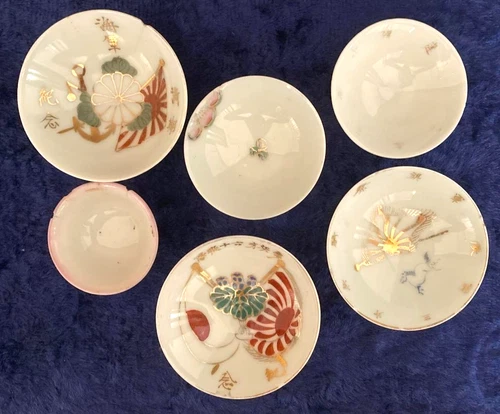 WW2 Former Japanese Army Military Pottery Sakazuki Ochoko Sake Cup 6Set Chips