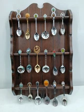 18 Souvenir Tea Spoon Display Case Collection Collector Rack Wall Mount Wooden