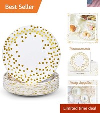 Party Paper Plates, 50-Pack Disposable White and Gold Plates, Foil Polka Dots...
