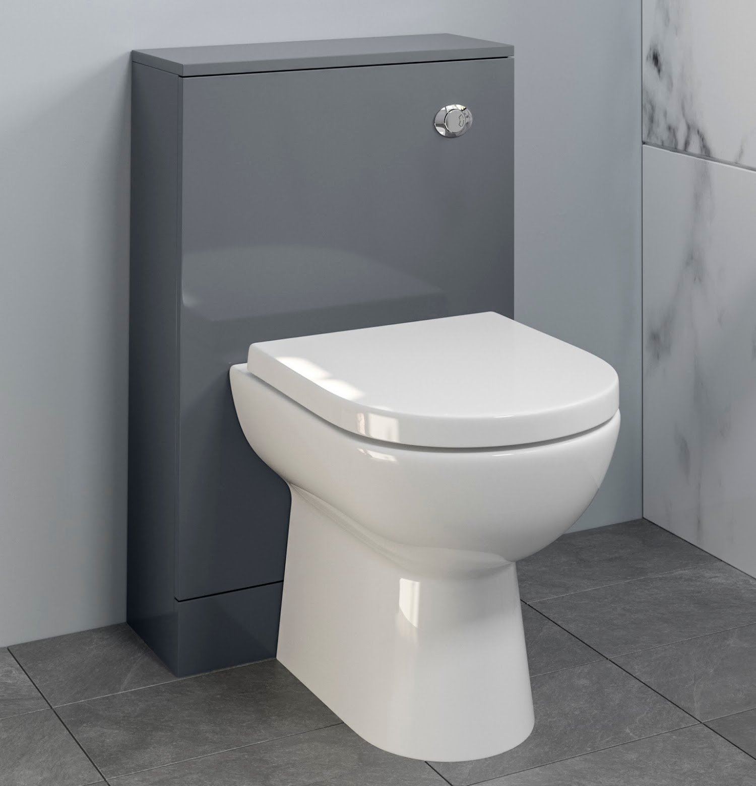 Bathroom 500 x 215mm Back To Wall BTW Toilet Cistern Unit Only Grey Gloss Modern