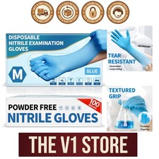 100 Pcs Blue Nitrile Exam Gloves - Powder-Free, Latex-Free, Food-Safe Comfort