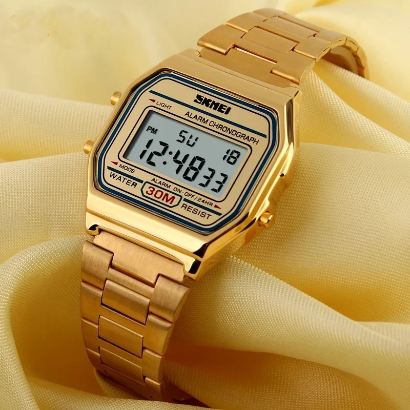 Vintage Digital Watches Men Women Stainless Steel Waterproof Classic Sport Watch