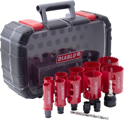 Diablo Bi-Metal Hole Saw Set - 10 Saw Cups,1 Snap-Lock Plus Mandrels,1 Pilot Bit