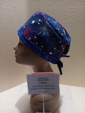 Starburst Patriotic 4th of July Pixie Skull Women's Surgical Scrub Hat/Cap