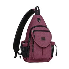 Sling Backpack,Canvas Crossbody Hiking Daypack Bag with Anti-theft Wine Red