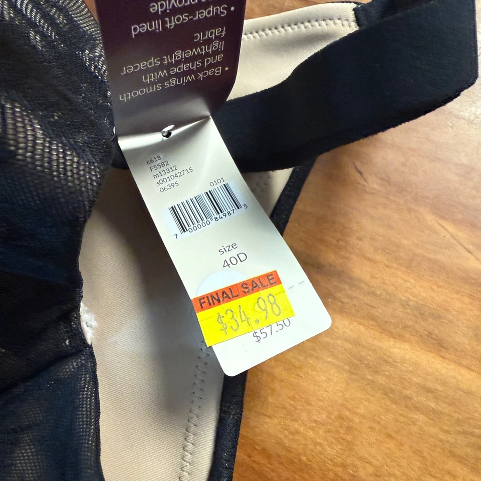 NUEVO Sujetador Cacique Para Mujer Forrado Cobertura Completa 40D Negro Encaje Floral Con Aros  Foto 3 de 4