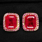 GORGEOUS RED RUBY BAGUETTE 9.65CT 925 STERLING SILVER 24K GOLD PLATED EARRINGS