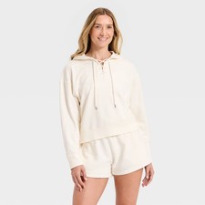 Women's Lace Up Hoodie Pullover Sweatshirt - Universal Thread Cream XS