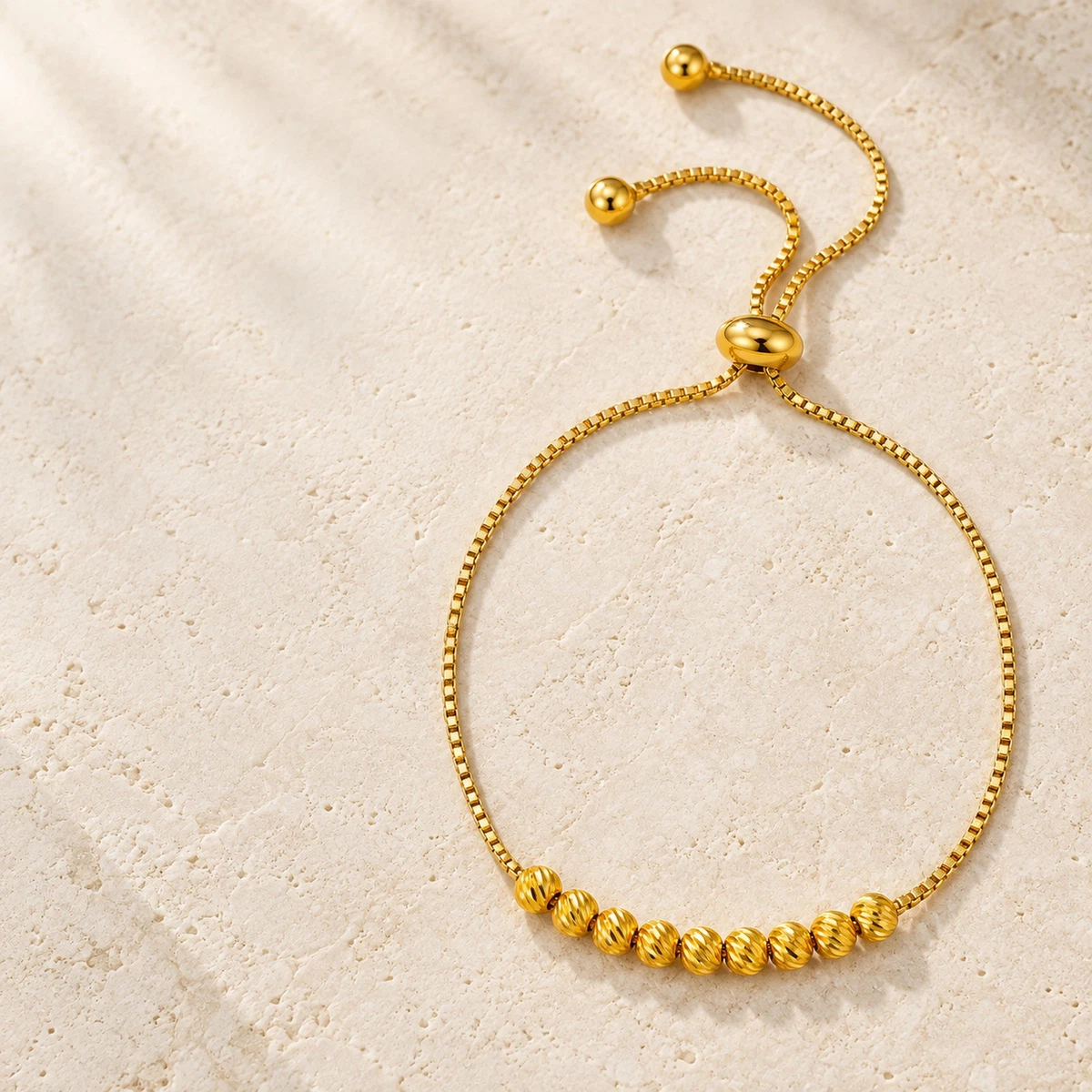 Gold Plated Copper Bead Slider Bracelet Adjustable Bolo Jewelry Gift