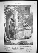 Original Old Antique Print Sunlight Soap Needs No Rubbing Lathers Quicker 1899