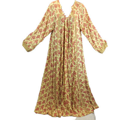 Natalie Martin Womens XS Fiore Maxi Dress in Cream & Fuchsia Pink Block Printed