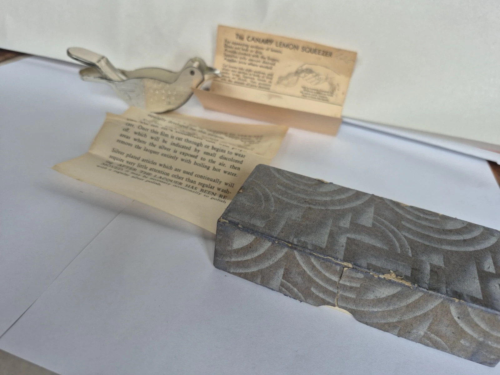 Vtg Napier Lemon Citrus Squeezer Bird Pat’d Silver Plated Papers & Original Box