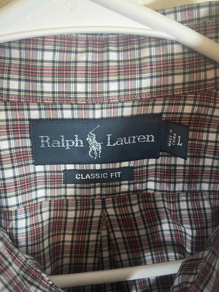 Ralph Lauren Button Down Shirt Men’s Size Large Plaid White Red Classic Fit - Image 4 of 4