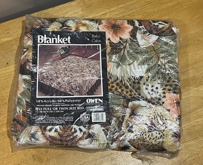 Vtg Owen Full/twin Blanket 72x90  Baby Cubs Tiger Leopard Jungle Safari NOS