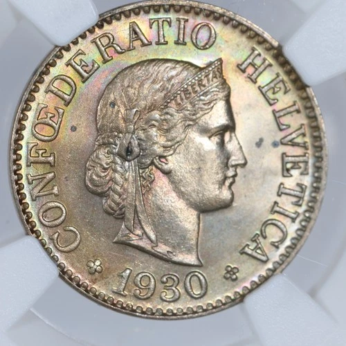1930-B Switzerland 10 Rappen NGC MS64 Toned