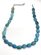 Southwestern Sterling Silver Turquoise Necklace 17-19" 46 Grams 15mm Oval Stones