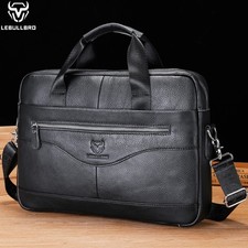 LEBULLBRO Men's Genuine Leather Messenger Bag Business Briefcase Shoulder Bag M