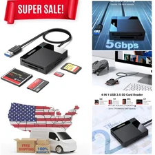 Compact USB 3.0 Card Reader for Photographers - 4 Ports, Fast 5Gbps Transfers
