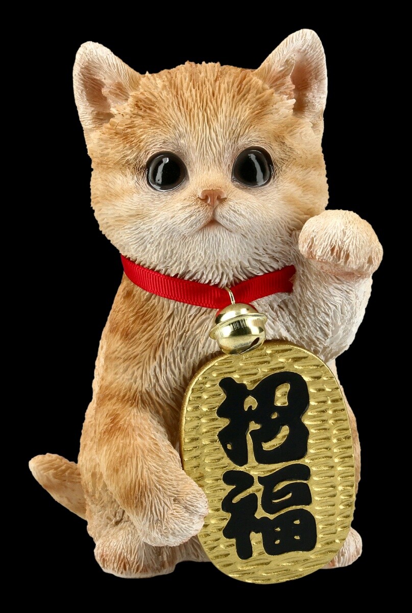 Lucky Cat Figurine - Maneki Neko Tiger Striped - Lucky Cat Kitten Statue Gift