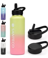 Santeco Steel waterbottle with Straw&2 Lids, 1100/ 40oz Vacuun Insulated Flask
