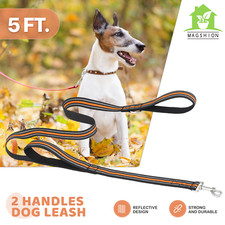 Orange Heavy Duty Dog Leash Control Reflective Leash Pet Leash w/2 Handles 5 FT