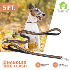 Orange Heavy Duty Dog Leash Control Reflective Leash Pet Leash w/2 Handles 5 FT