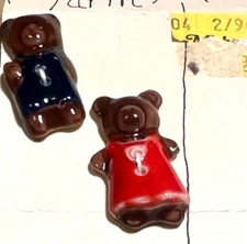 Adorable Porcelain Ceramic HP Buttons BOY & GIRL BEARS Nice Glaze 3D 1”