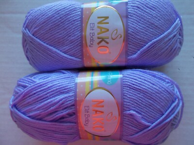 Nako Elit Baby anti-pilling yarn, Lavender (#10625), lot of 2 (275 yds ea)