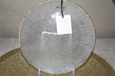AKCAM PEBBLED CLEAR GLASS SALAD PLATES(s) WITH GOLD TRIM - MADE IN TURKEY - S/4