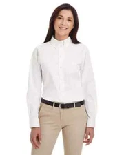 Harriton Button Down Long Sleeve Ladies' Darted Oxford Shirt White Size Large
