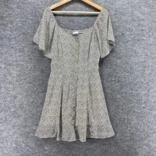 Sienna Sky Dress Women M Medium White Geometric Sheath Midi Button Short Sleeve