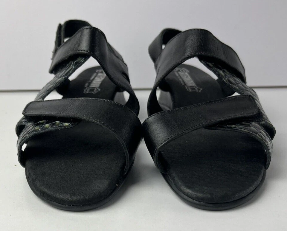 Sandalias para mujer Stegmann Nala de cuero con estampado animal negro y verde talla 39 Foto 3 de 4