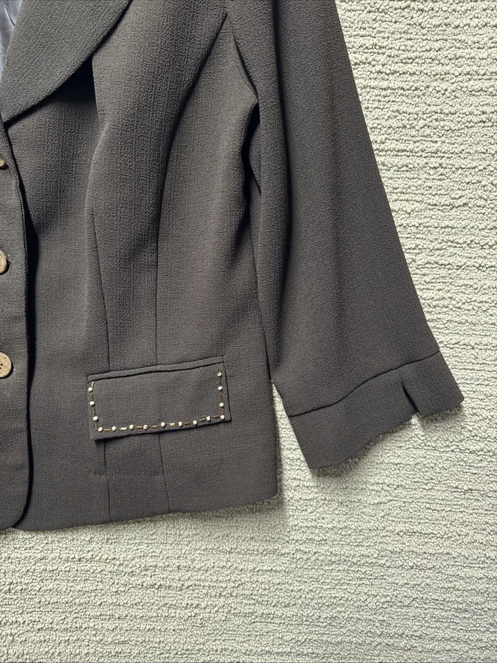 Blazer Mujer Marrón Muesca Solapa Talla 12 A Medida 3 Botones Carrera Ropa de Oficina Elegante Foto 4 de 4