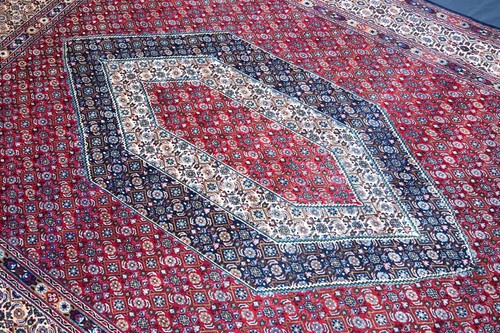 Tappeto geometrico vintage zona caucasica 10x13 rosso annodato a mano tappeto lana orientale - Foto 7 di 13