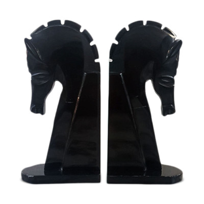Set Buchstützen Pferde Aus Marmor Schwarz Italienisch Black Bookend H 22 CM