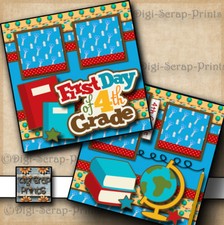 4TH GRADE SCHOOL 2 premade scrapbook pages paper piecing layout DIGISCRAP A0251
