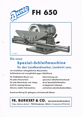 Burco Spezial- Schleifmaschine FH 650, orig. Prospekt ca. 50er Jahre