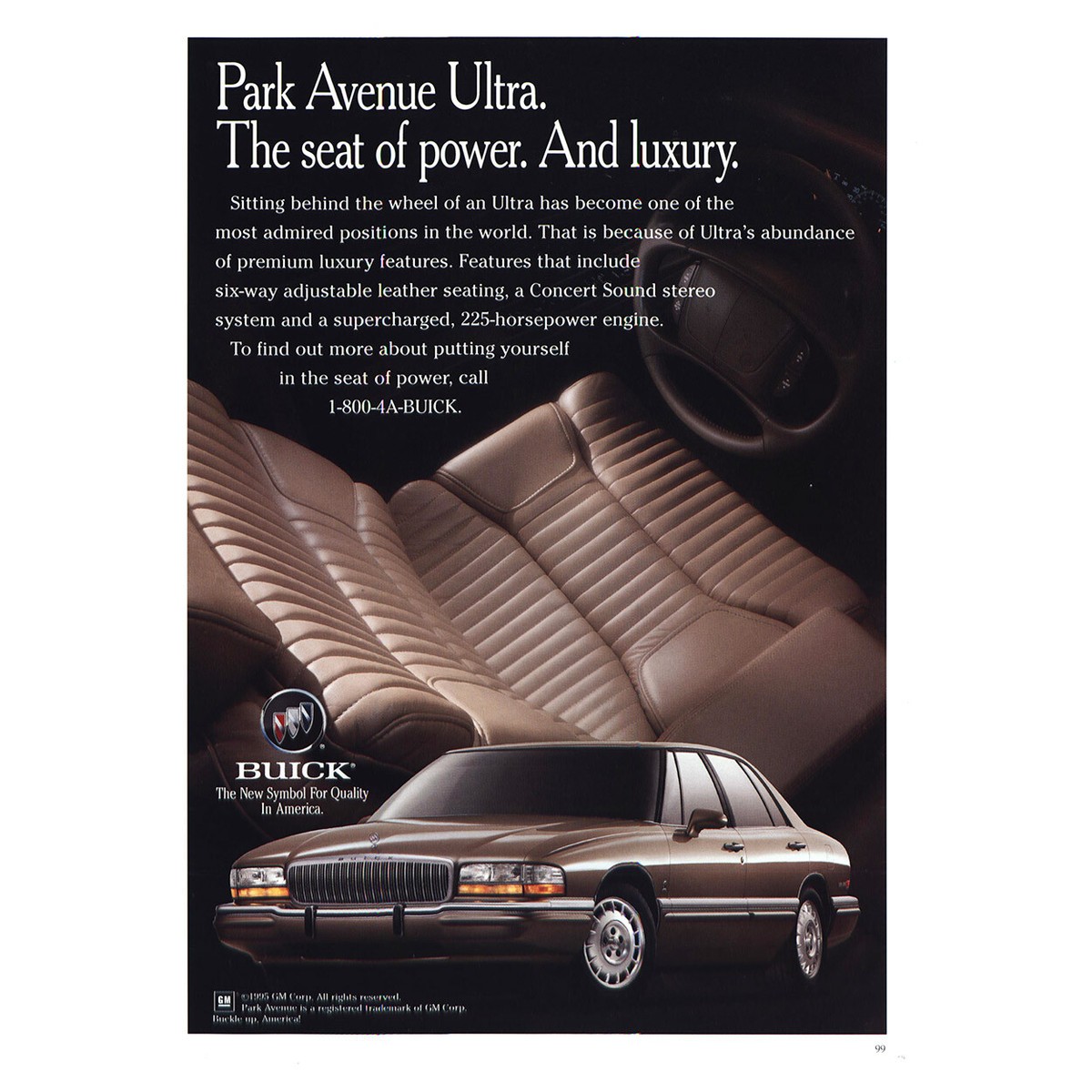 1995 Buick Park Avenue Ultra: Seat of Power Vintage Print Ad | eBay
