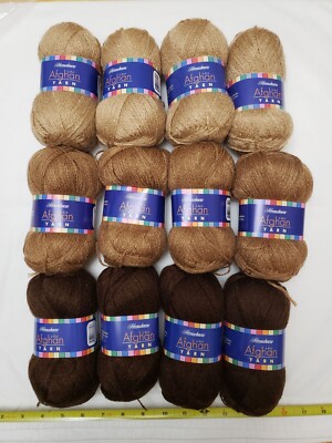 12 Skeins Of Herrschners 2 Ply Afghan Yarn! 4 Earth, 4 Ginger & 4 Beige! Browns!
